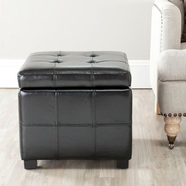 Preferred Black White Leather Pouf Ottomans Within Shop Safavieh Broadway Black Leather Tufted Storage Ottoman – On Sale (View 1 of 10)