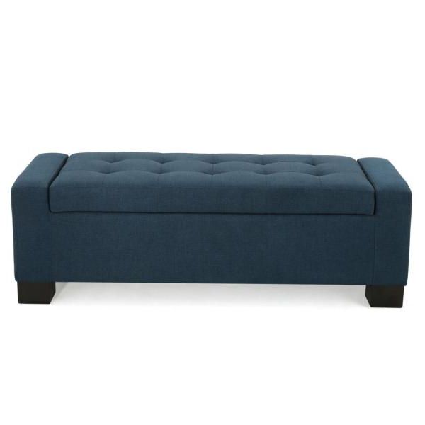 Preferred Dark Blue Fabric Banded Ottomans With Noble House Guernsey Dark Blue Fabric Storage Bench 299500 – The Home Depot (View 1 of 10)