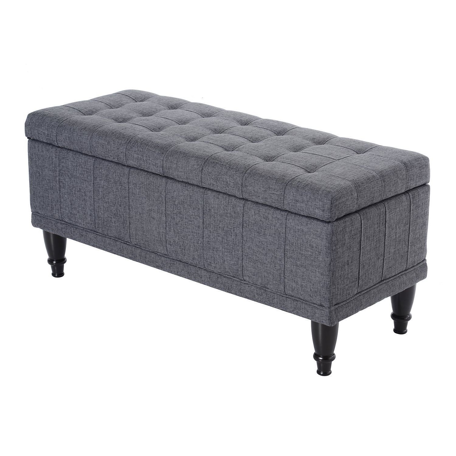 Preferred Gray Fabric Tufted Oval Ottomans For Homcom Large 42" Tufted Linen Fabric Ottoman Storage Bench With Soft (View 2 of 10)