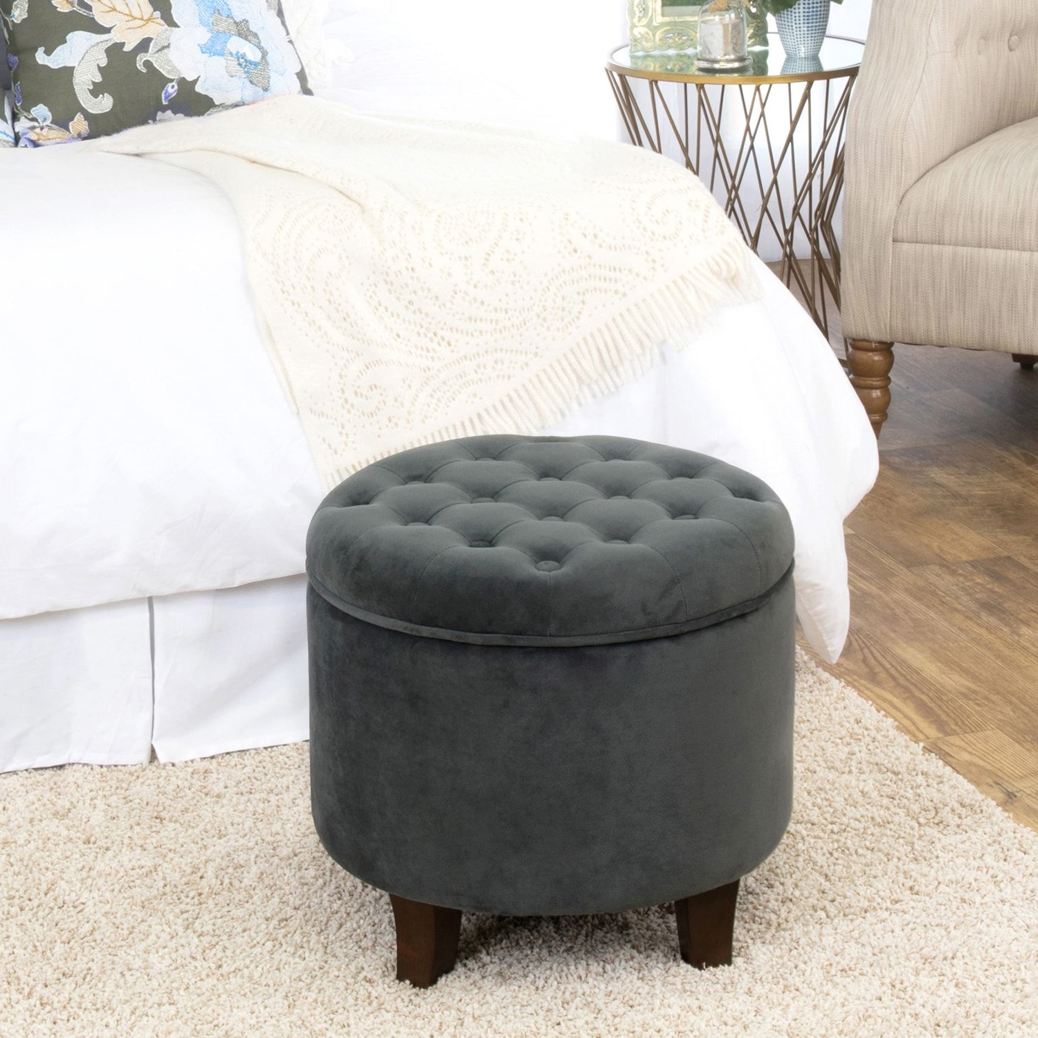 Preferred Gray Wool Pouf Ottomans With Regard To Gray Velvet Round Storage Ottoman (Photo 1 of 10)