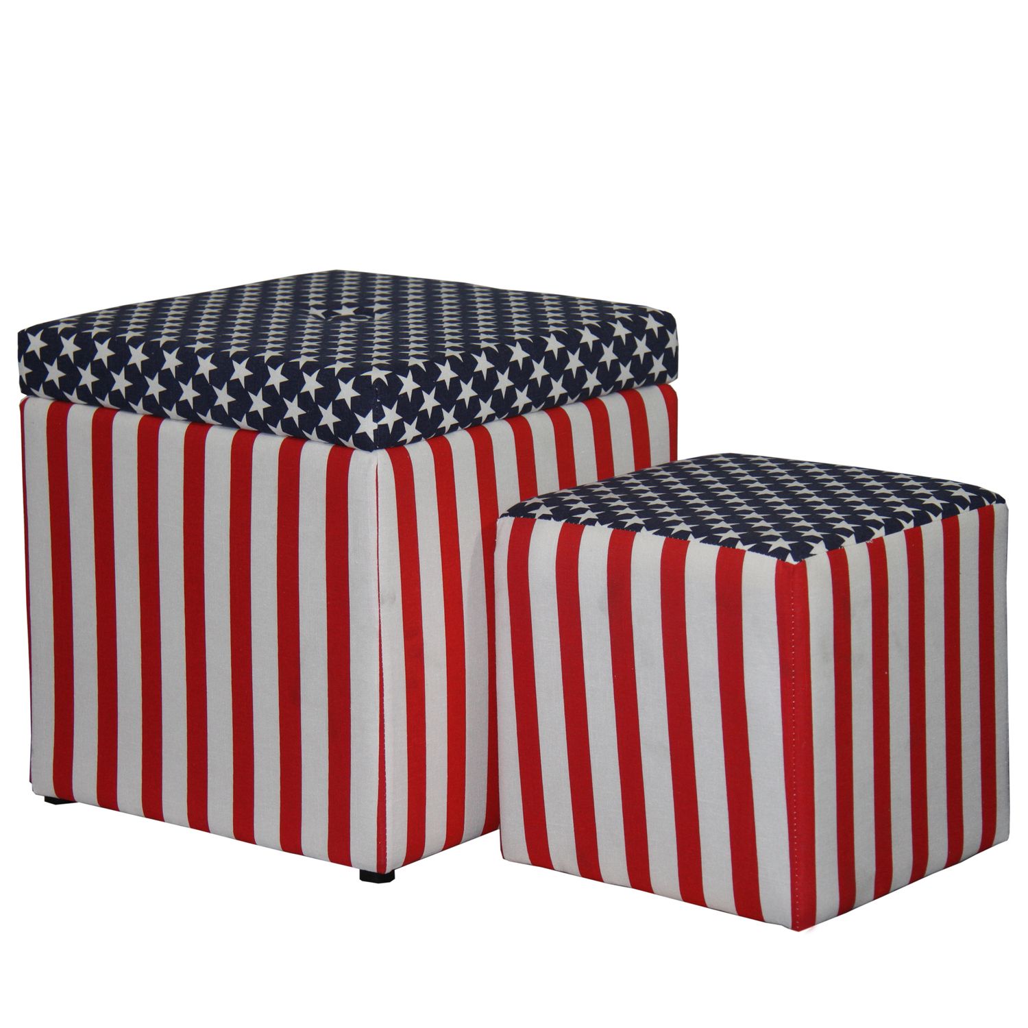 Preferred Multi Color Fabric Square Ottomans In Ore International 18"h Patriotic Storage Ottoman 1 Extra Seating Color (View 2 of 10)