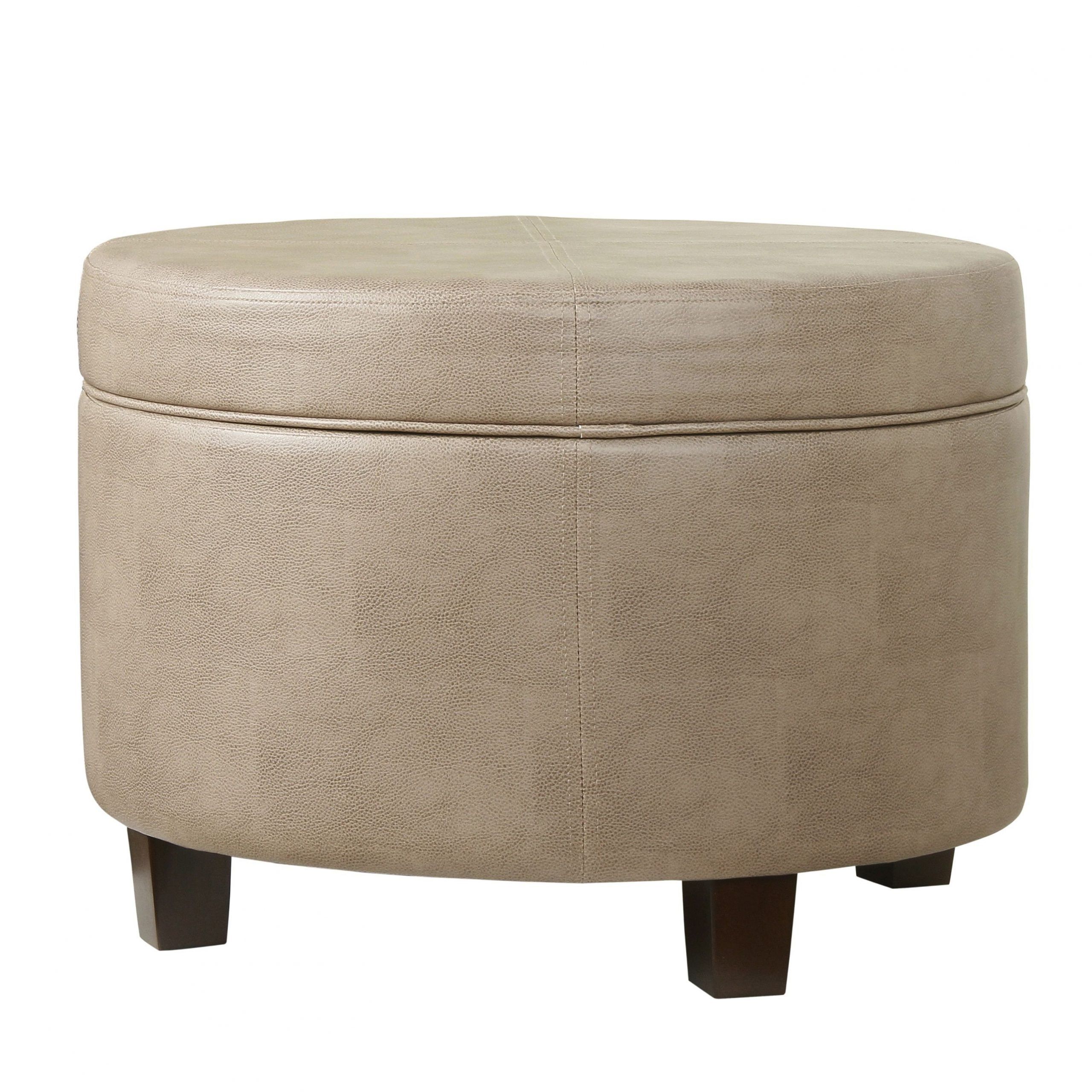 Preferred Silver And White Leather Round Ottomans With Regard To Refurbished Homepop Round Faux Leather Storage Ottoman – Taupe (brown (View 5 of 10)