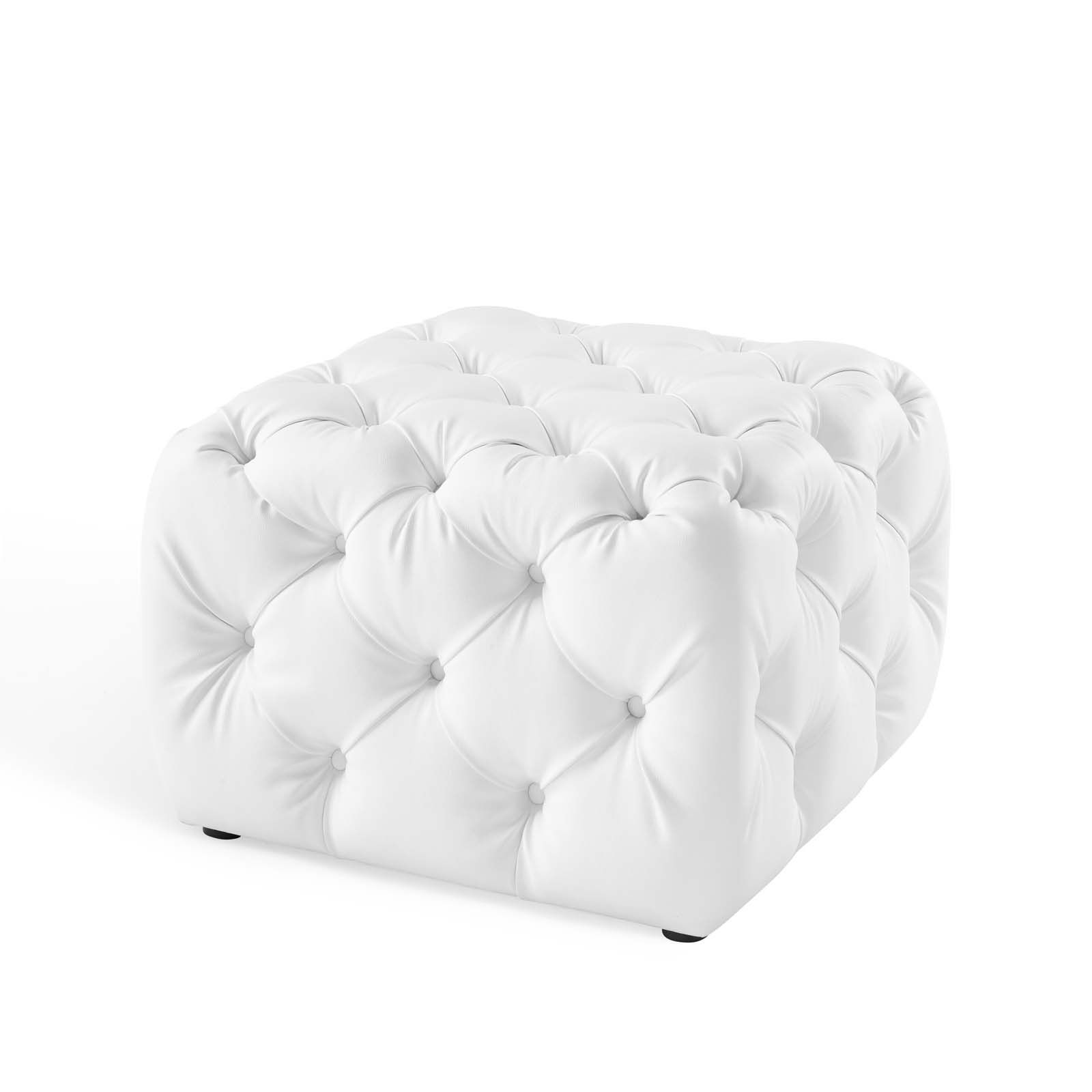 Preferred White And Blush Fabric Square Ottomans Throughout Anthem Tufted Button Square Faux Leather Ottoman White (View 8 of 10)
