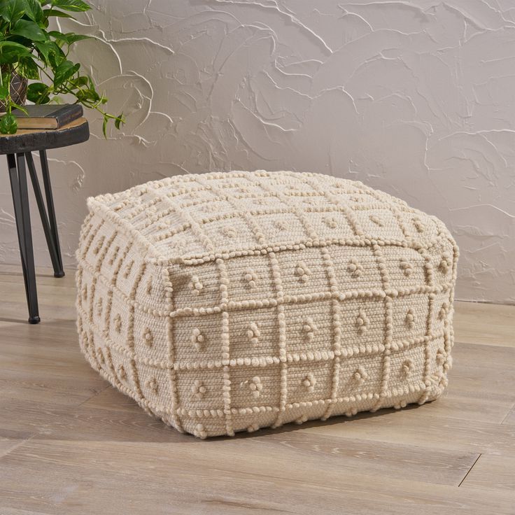Preferred White Ivory Wool Pouf Ottomans Intended For Dinah Boho Wool And Cotton Large Ottoman Pouf, Ivory – Walmart (View 6 of 10)