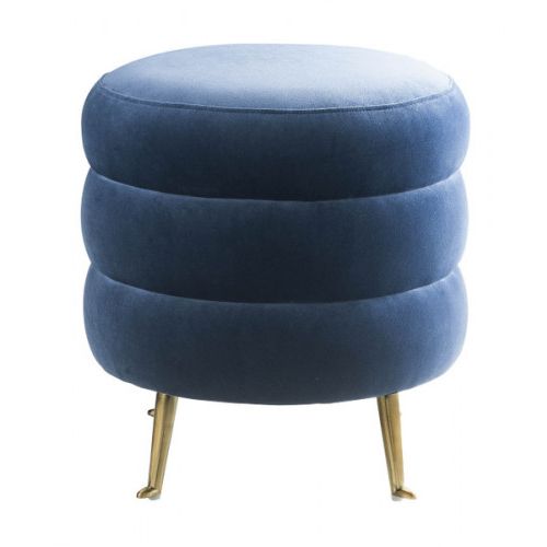 Puffy Layer Blue Velvet Ottoman Footstool Gold Legs With Regard To Well Known Cream Velvet Brushed Geometric Pattern Ottomans (View 8 of 10)