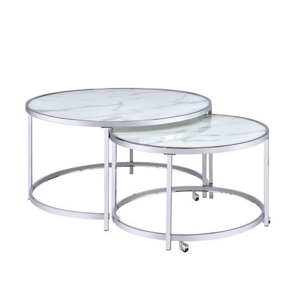 Realm Round 2 Piece Nesting Coffee Tablegreyson Living – Overstock Pertaining To Popular Round Gold Metal Cage Nesting Ottomans Set Of  (View 8 of 10)