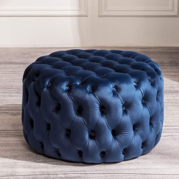 Recent Amazon : Round Ottoman With Blue Soft Velvet Fabric Classic Button In Green Fabric Oversized Pouf Ottomans (View 8 of 10)