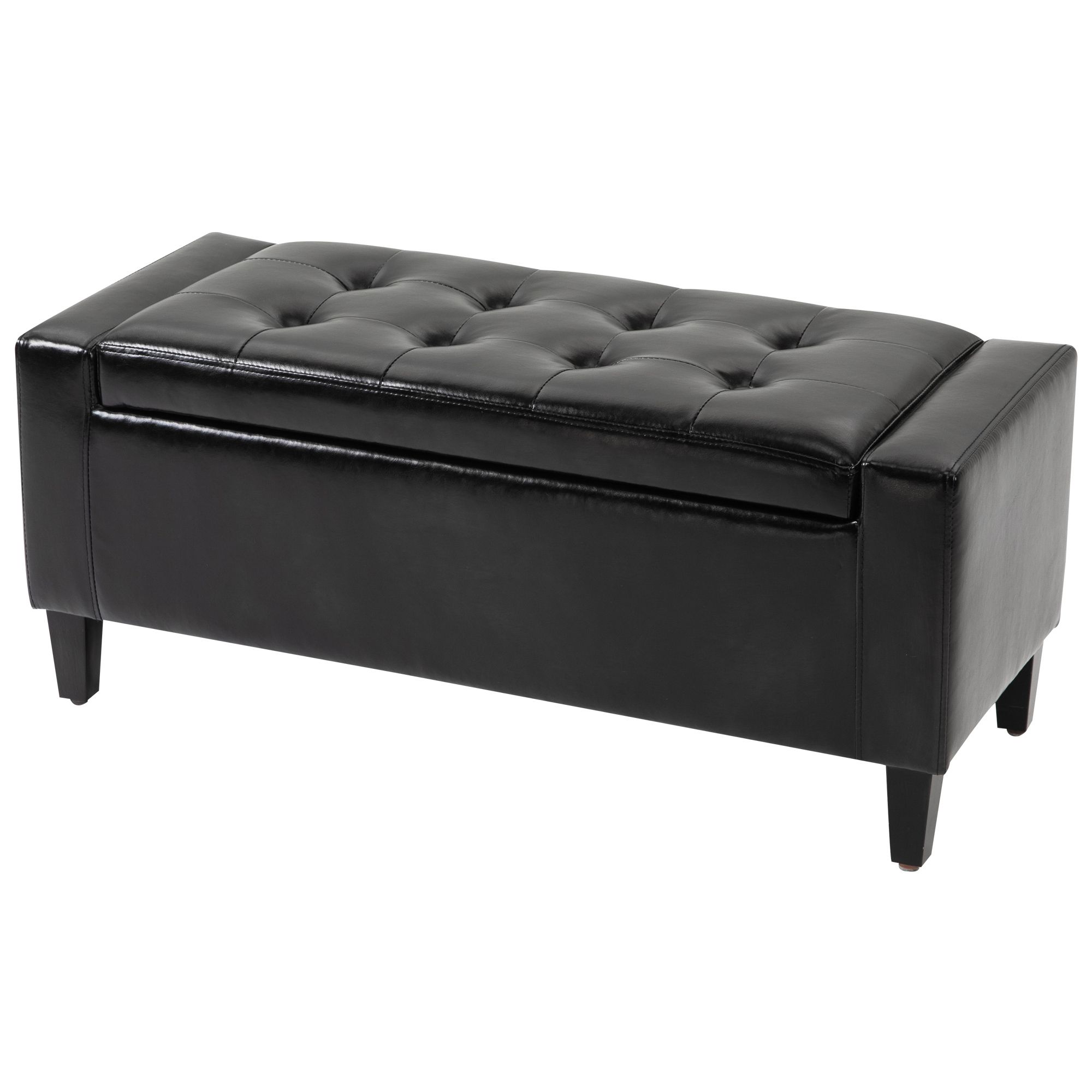Recent Homcom Pu Leather Upholstered Lift Top Tufted Ottoman Black, Ottoman Regarding Black Leather And Bronze Steel Tufted Ottomans (View 3 of 10)