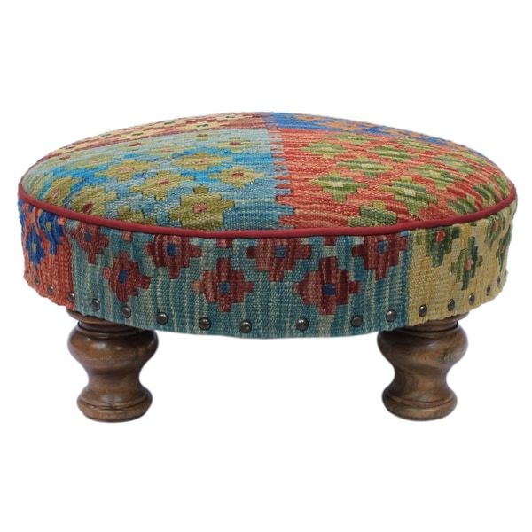 Recent Multi Color Botanical Fabric Cocktail Square Ottomans Pertaining To Shop Billy Blue/orange Kilim Upholstered Handmade Cocktail Ottoman – On (View 6 of 10)