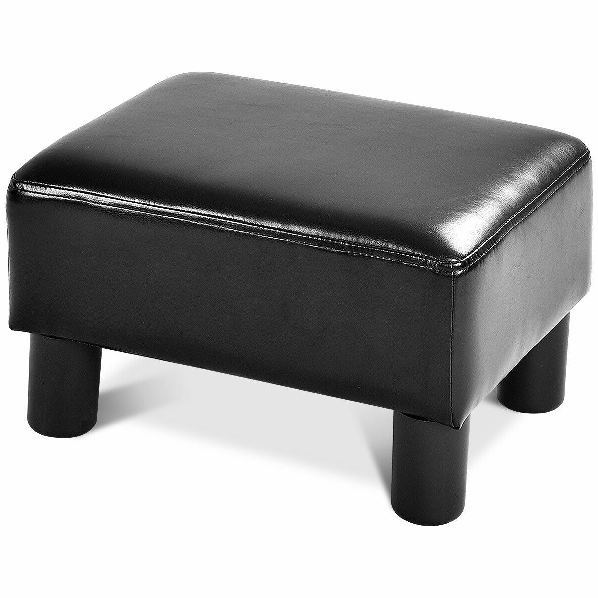 Recent Small Ottoman Footrest Pu Leather Footstool Rectangular Seat Stool Pertaining To Black Leather And Gray Canvas Pouf Ottomans (View 6 of 10)