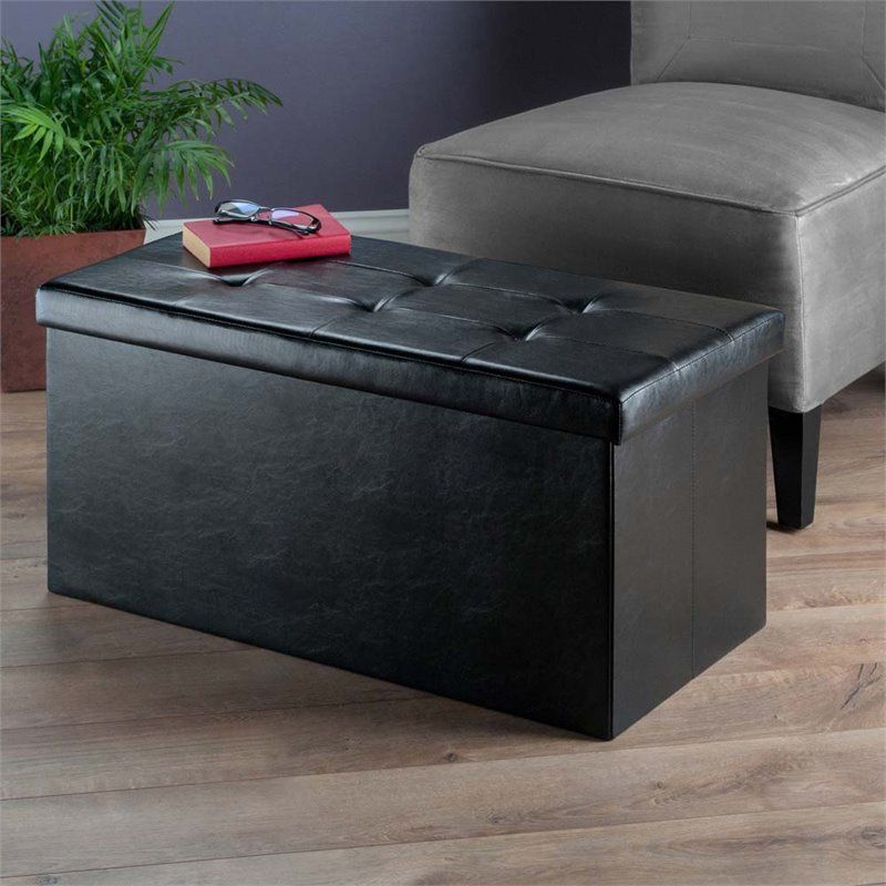 Recent Winsome Ashford Faux Leather Storage Ottoman Bench In Black – 20627 Regarding Black Faux Leather Storage Ottomans (View 2 of 10)