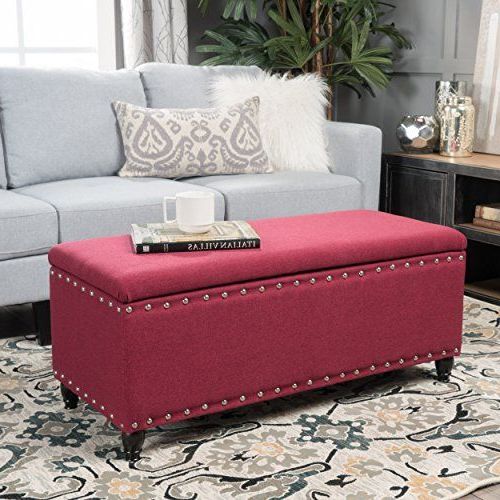 Red Fabric Square Storage Ottomans With Pillows Inside Current Envy Deep Red Fabric Storage Ottoman *** You Can Find More Details (View 4 of 10)