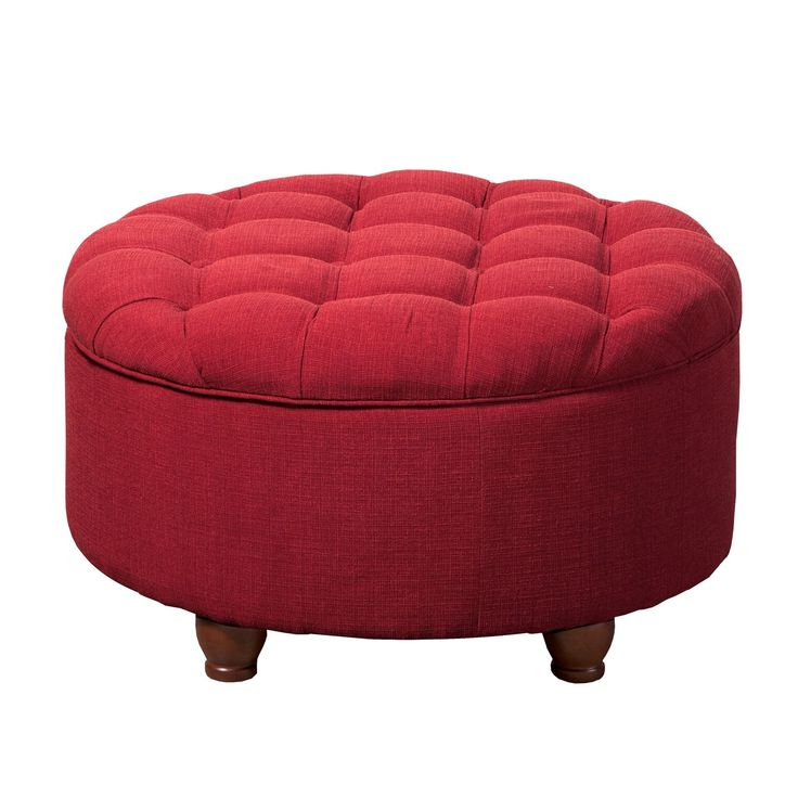 Red Fabric Square Storage Ottomans With Pillows With Recent Homepop Upholstered Large Round Button Tufted Storage Ottoman With (Photo 6 of 10)