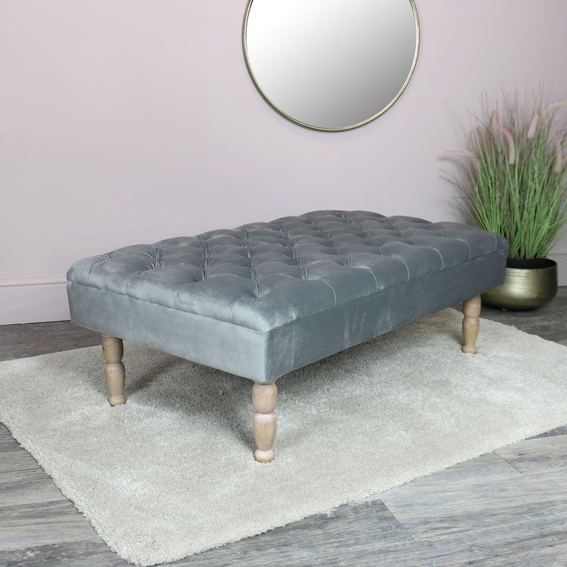 Rivet Gray Velvet Fabric Bench In Popular Grey Velvet Upholstered Bench – Melody Maison® (View 4 of 10)