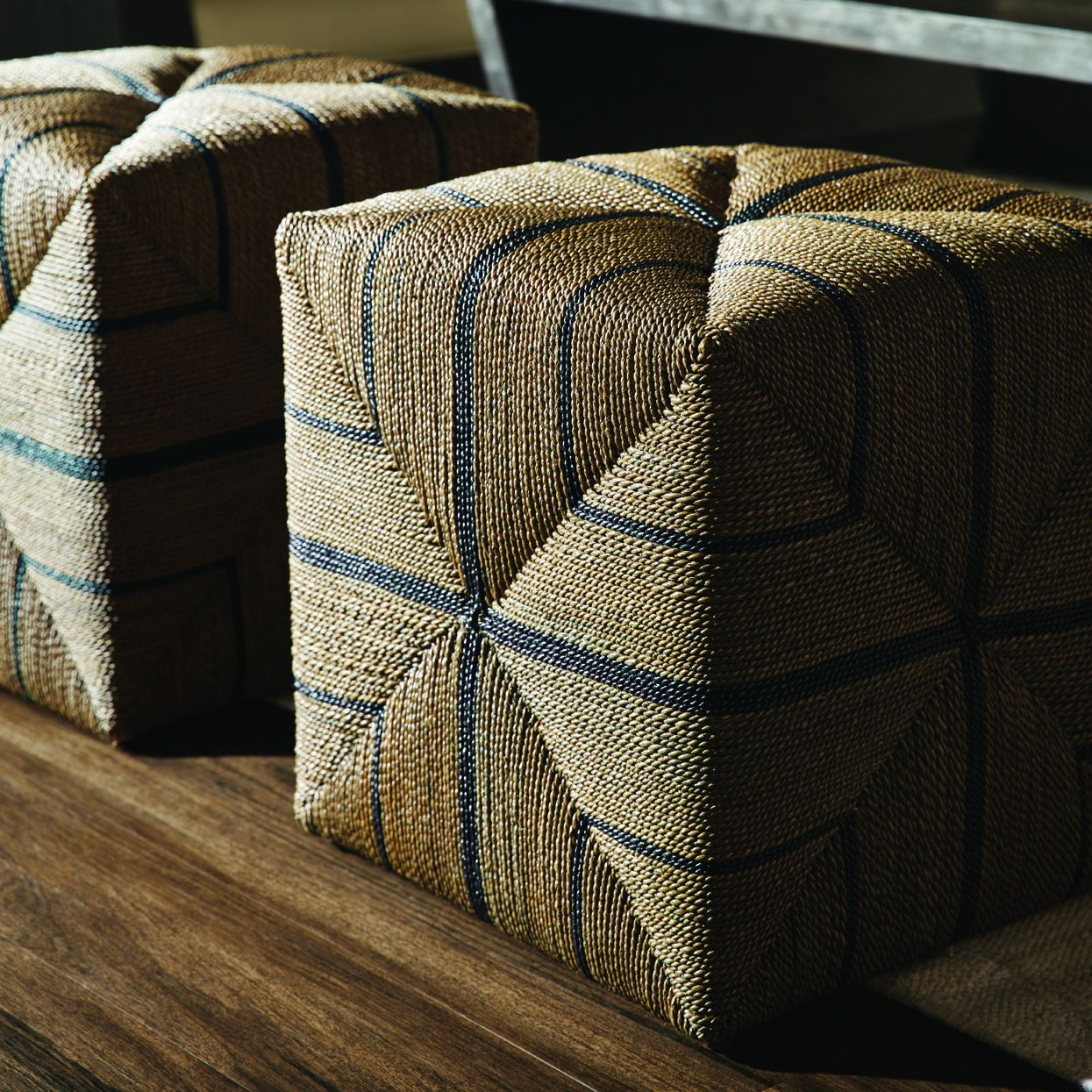 Rope Cube Ottoman – Mecox Gardens Inside Most Recent Gray Stripes Cylinder Pouf Ottomans (View 8 of 10)
