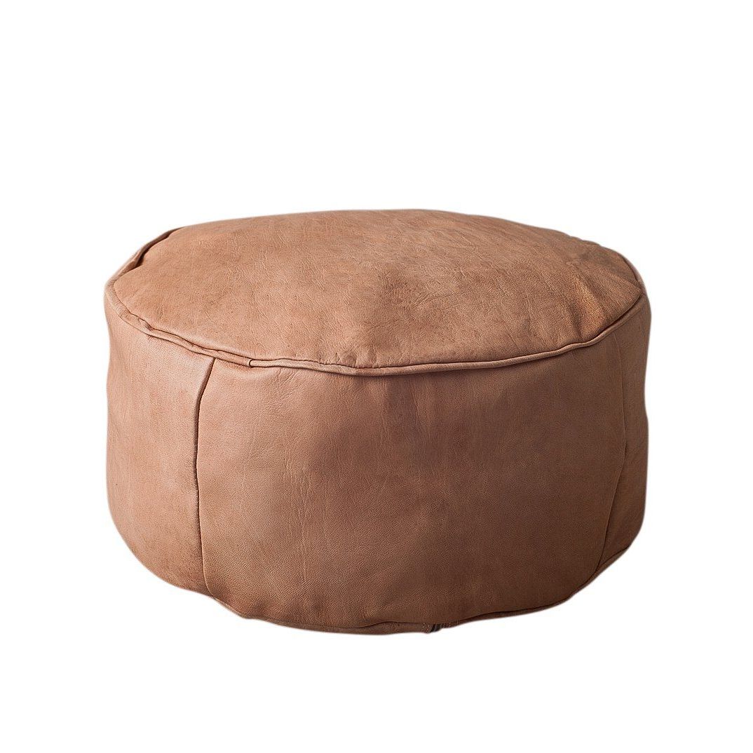 Round Black Tasseled Ottomans For Well Known Harper Round Leather Ottoman  Tan (View 3 of 10)