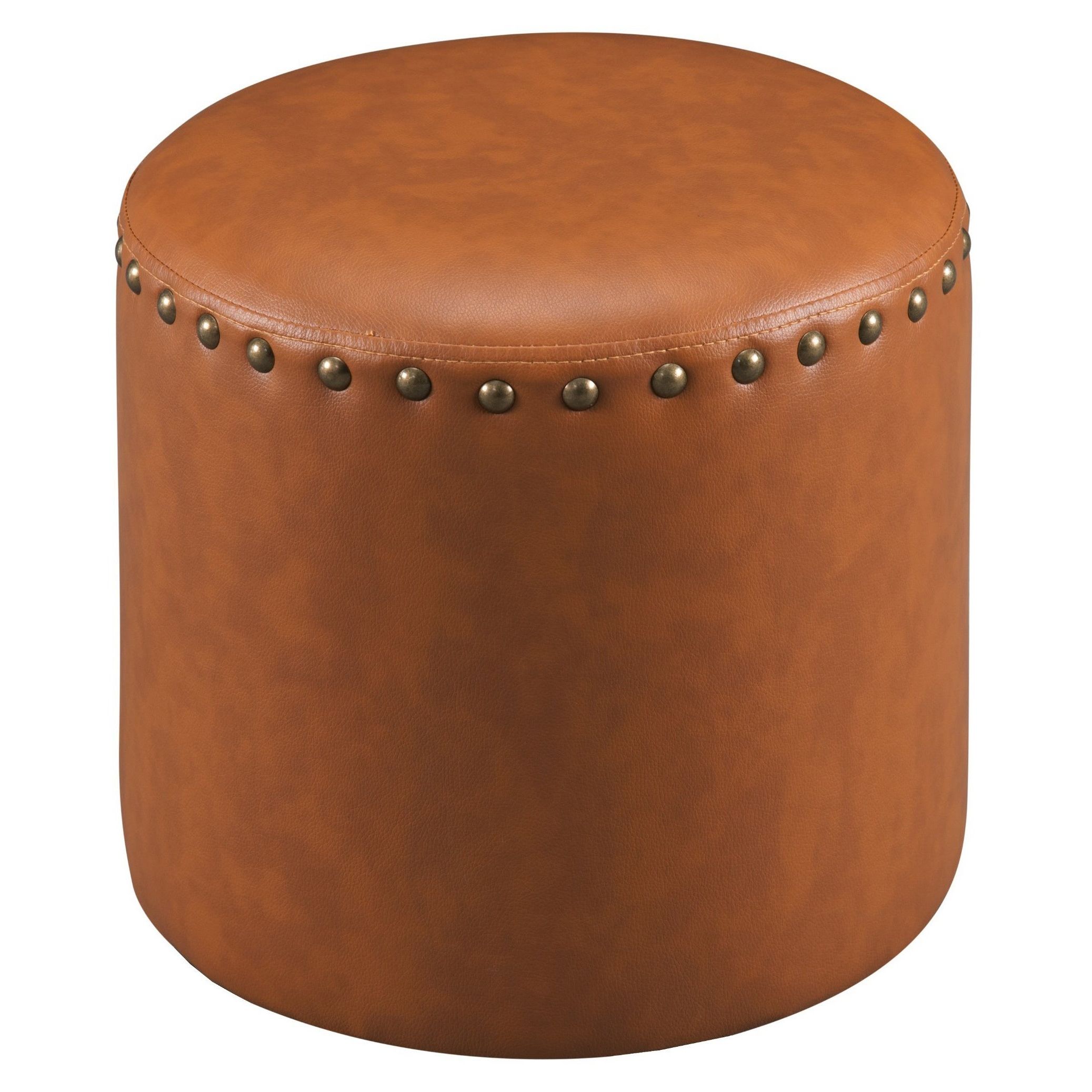 Round Gray Faux Leather Ottomans With Pull Tab With Regard To Popular The Curated Nomad Barbossa Faux Leather Round Ottoman Small (View 3 of 10)