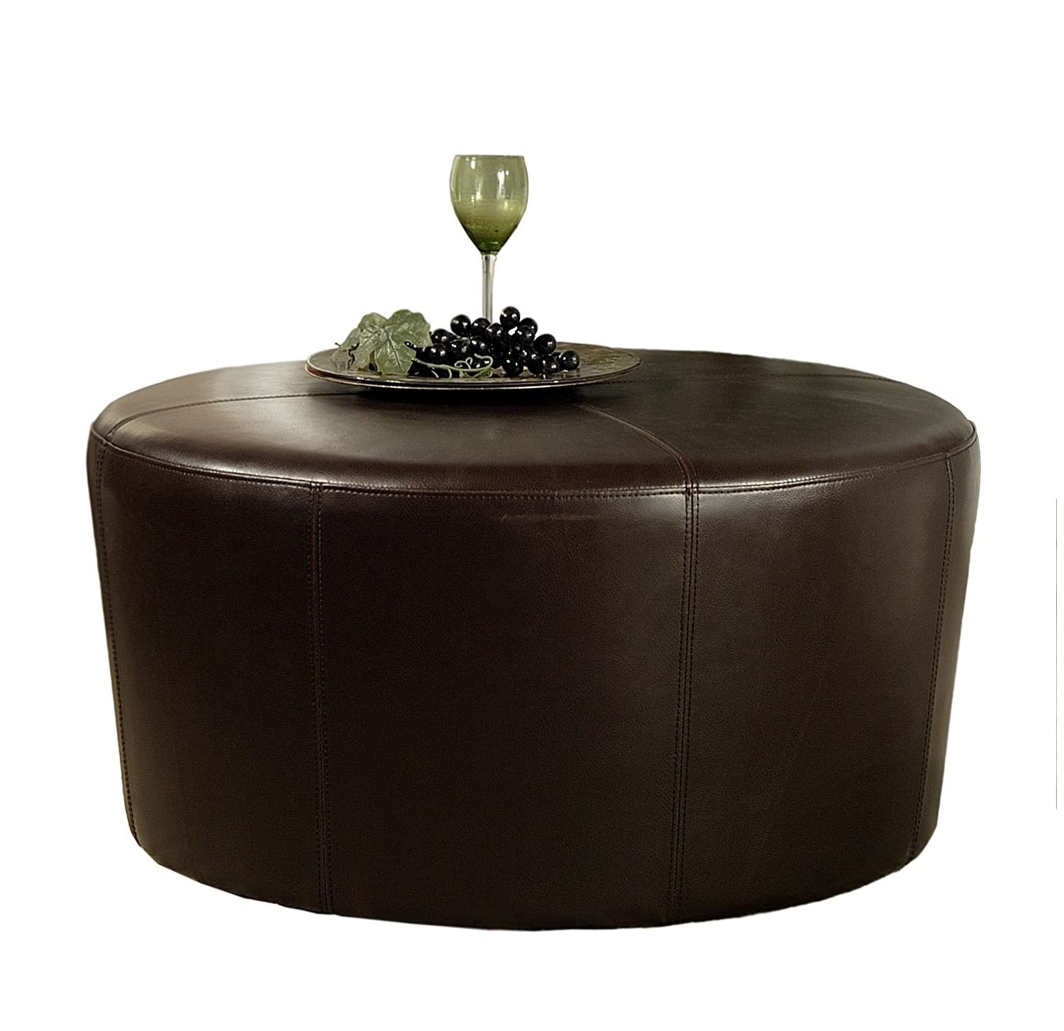 Round Ottoman Coffee Table For Most Current Brown Leather Round Pouf Ottomans (View 2 of 10)
