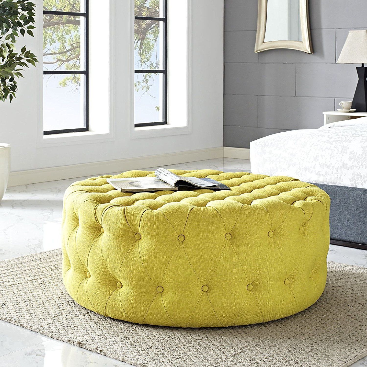 Round Tufted Ottoman For Best And Newest Multi Color Fabric Storage Ottomans (View 10 of 10)