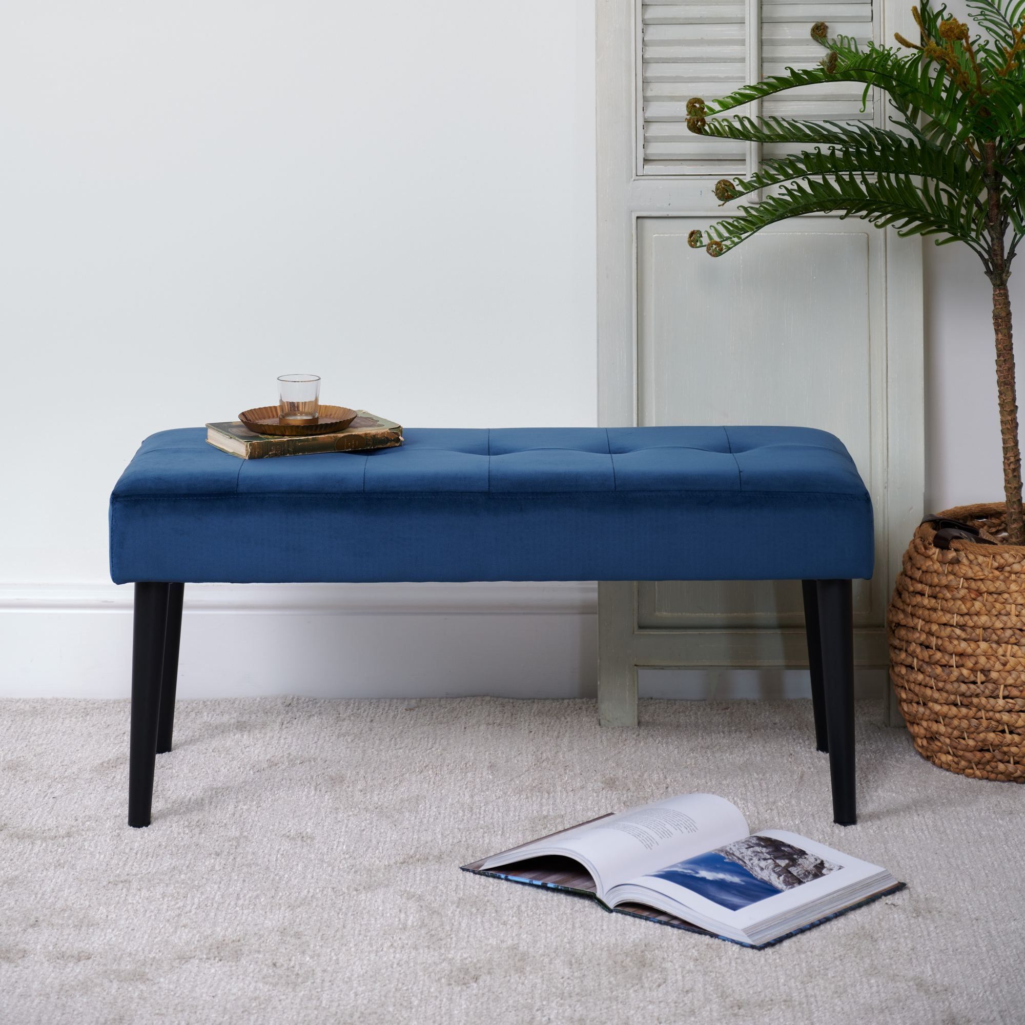 Ruby Bench – Navy Blue Velvet Bench Seat Intended For Best And Newest Navy Velvet Fabric Benches (View 1 of 10)
