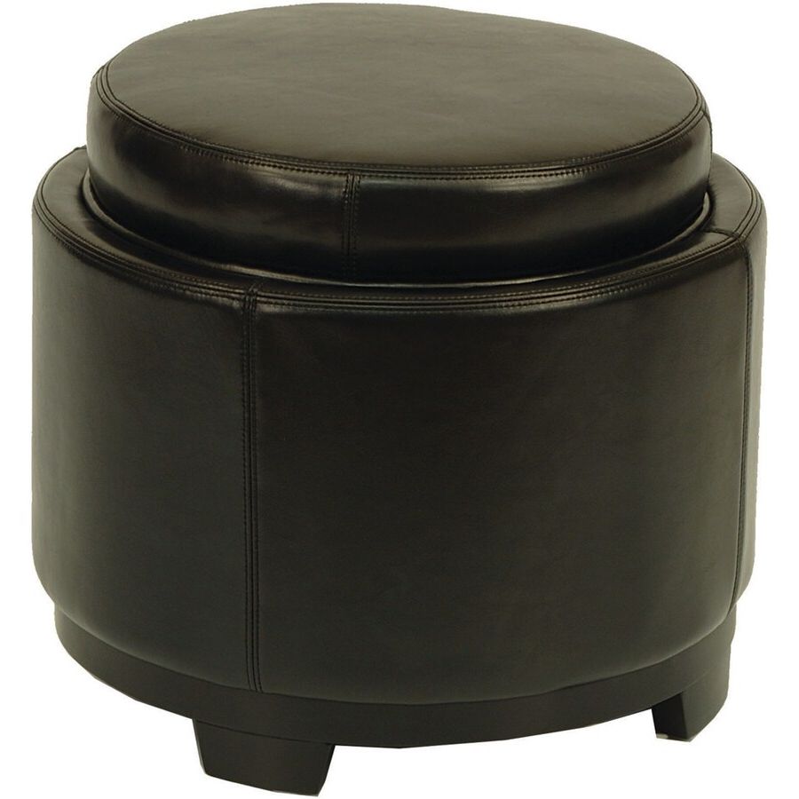 Safavieh Round Casual Black Faux Leather Round Storage Ottoman At Lowes With Most Recently Released Round Black Tasseled Ottomans (View 7 of 10)