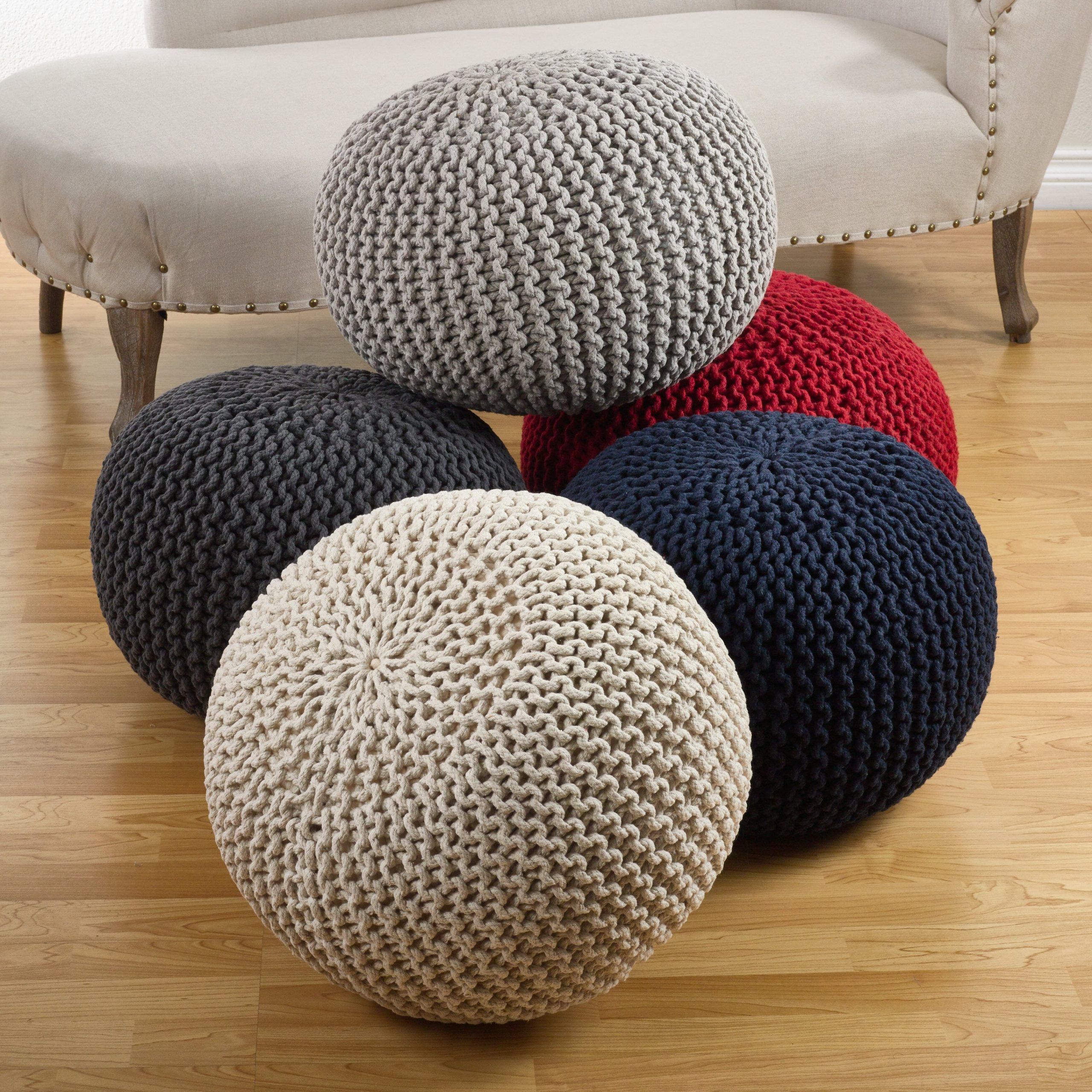 Saro Cotton Twisted Rope Pouf Ottoman & Reviews (View 2 of 10)
