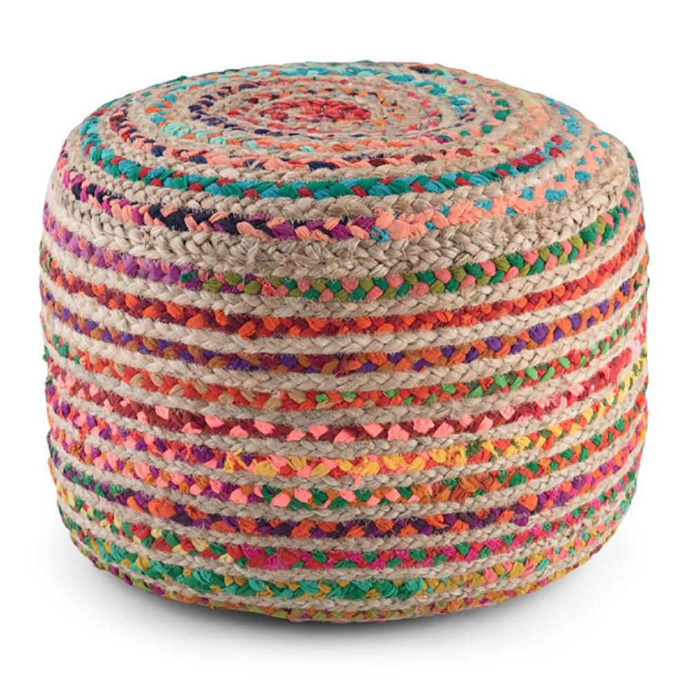 Scandinavia Knit Tan Wool Cube Pouf Ottomans Pertaining To Best And Newest Simpli Home Margo Contemporary Round Pouf In Multi Color Braided Jute (View 8 of 10)