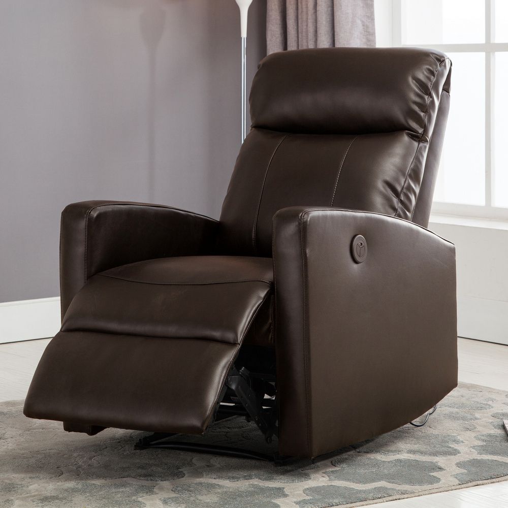 Sean Brown Leather Power Reading Reclinerac Pacific With Regard To 2018 Faux Leather Ac And Usb Charging Ottomans (View 4 of 10)