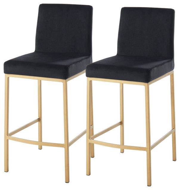 Set Of 2, 26'' Counter Stool, Velvet With Gold Metal Legs Inside Well Liked Cream And Gold Hardwood Vanity Seats (View 7 of 10)