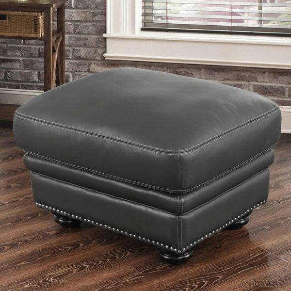 Shop Abbyson Kassidy Grey Leather Ottoman – On Sale – Free Shipping For Popular Medium Gray Leather Pouf Ottomans (View 7 of 10)