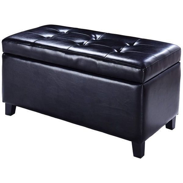 Shop Costway 32'' Storage Ottoman Bench Footrest Footstool Faux Leather For Latest Black Faux Leather Storage Ottomans (View 1 of 10)