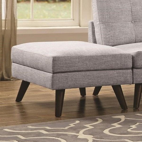 Shop Fabric Upholstered Ottoman With Tappered Wooden Legs, Light Gray Inside Favorite Beige And Light Gray Fabric Pouf Ottomans (View 1 of 10)