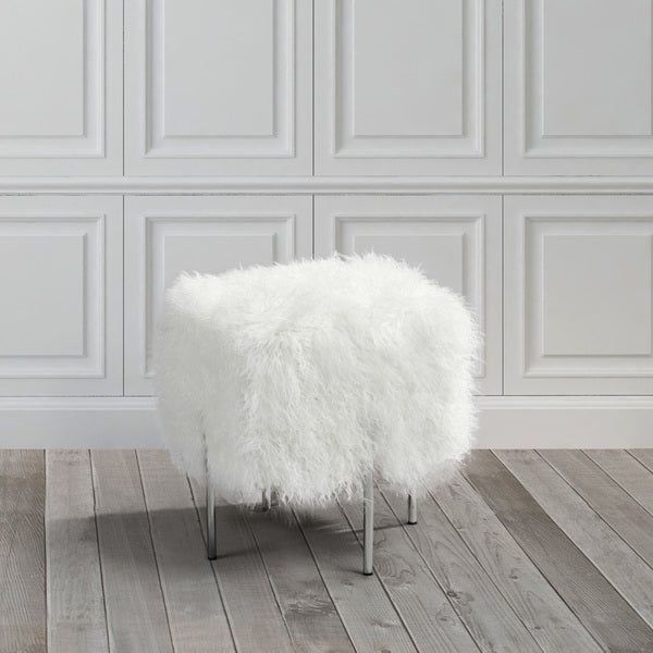 Shop Kiev Ottoman Small White Fur – Free Shipping Today – Overstock Pertaining To Newest Charcoal Brown Faux Fur Square Ottomans (View 9 of 10)