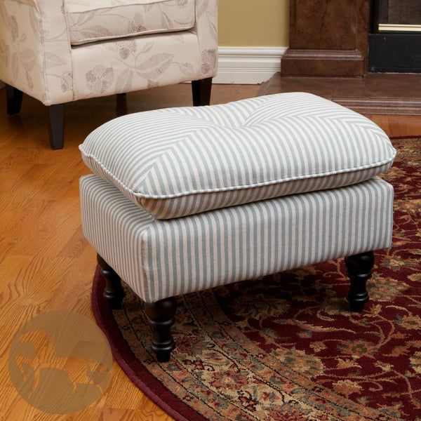 Shop Marilyn Tufted Teal Stripe Fabric Ottomanchristopher Knight Inside Best And Newest Cream Fabric Tufted Oval Ottomans (View 6 of 10)