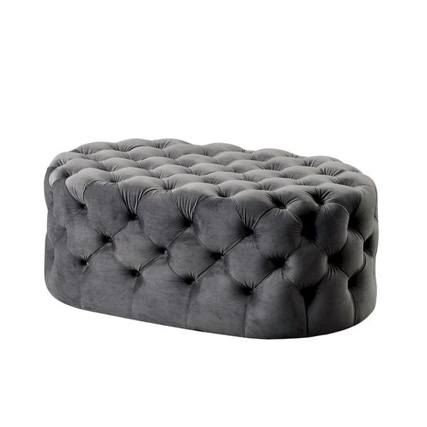 Shop Traditional Style Flannelette Upholstered Oval Button Tufted For Most Current Gray Fabric Tufted Oval Ottomans (View 9 of 10)