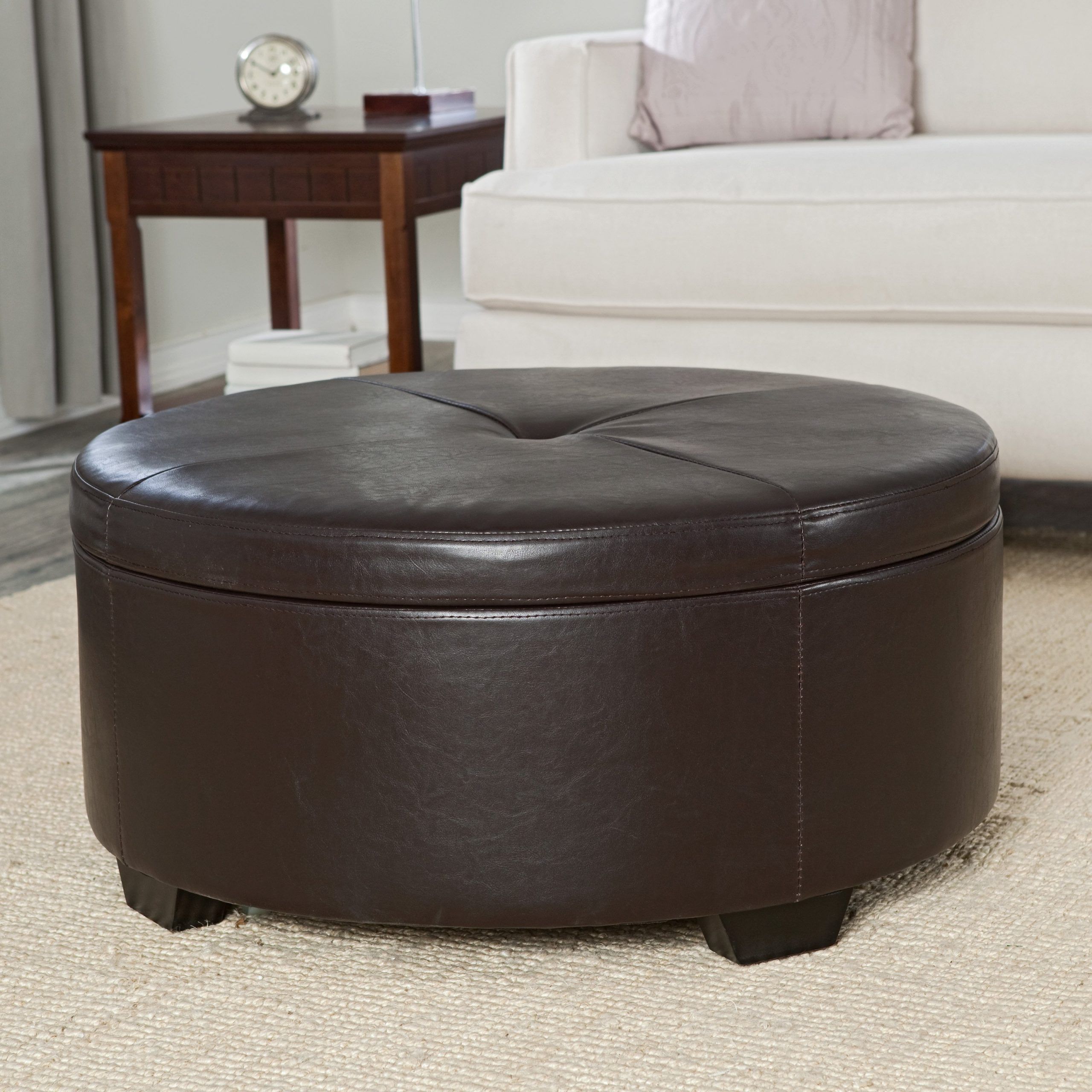 Small Round Ottoman – Homesfeed Regarding Latest Silver And White Leather Round Ottomans (View 1 of 10)