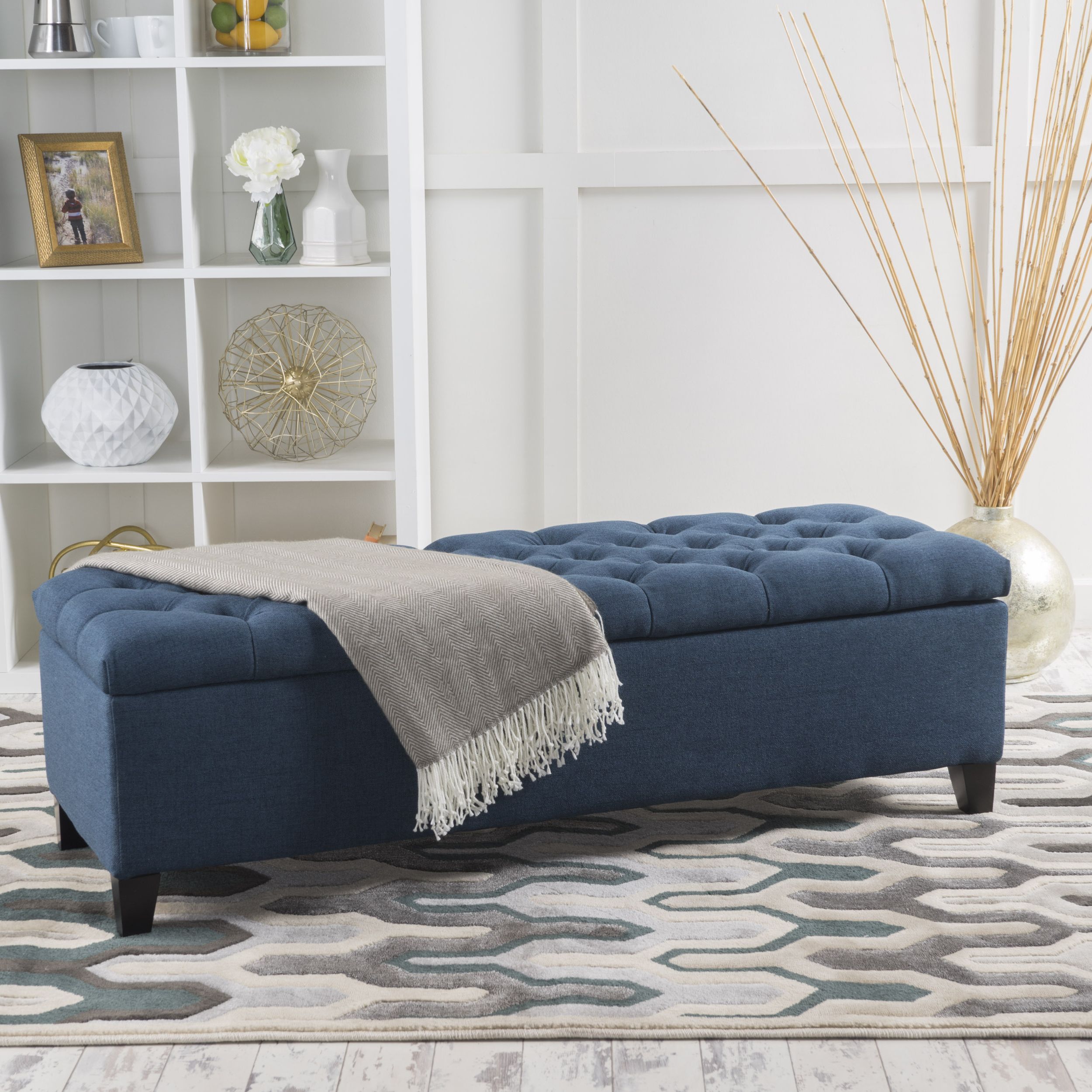 Snow Tufted Fabric Ottomans With Most Recently Released Noble House Paskal Tufted Fabric Storage Ottoman, Dark Blue – Walmart (View 4 of 10)