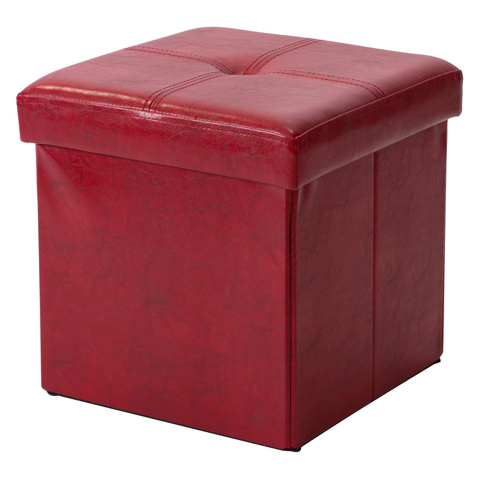 Solid Cuboid Pouf Ottomans With Well Known Simplify Faux Leather Folding Storage Ottoman Cube In Red – Walmart (View 1 of 10)