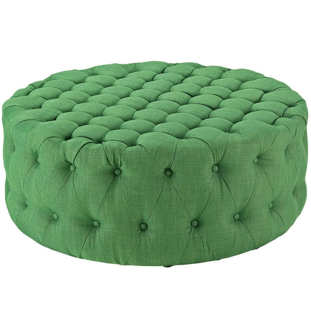 Spring Green Tufted Ottoman, Sherwin Williams Organic Green (View 4 of 10)