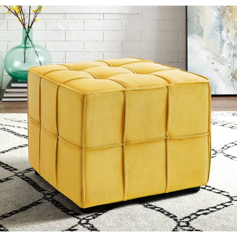 Square Cube Ottomans Inside Trendy Margene 22" Wide Velvet Tufted Square Cube Ottoman (View 2 of 10)