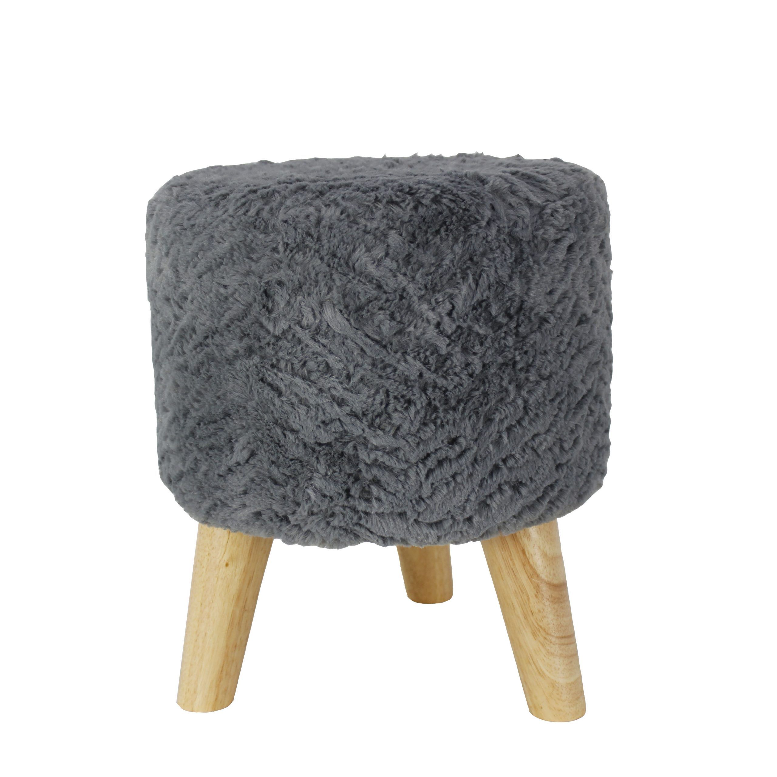 Stone Wool With Wooden Legs Ottomans In Most Recent Faux Fur Round Shape Foot Stool Ottoman Pouf Living Room Ottoman Stool (View 6 of 10)