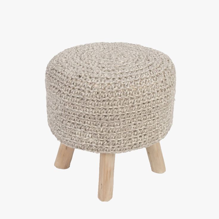 Stone Wool With Wooden Legs Ottomans Inside Recent Pumice Stone Knit Wool Stool – Shop Poufs And Stools – Dear Keaton (View 2 of 10)