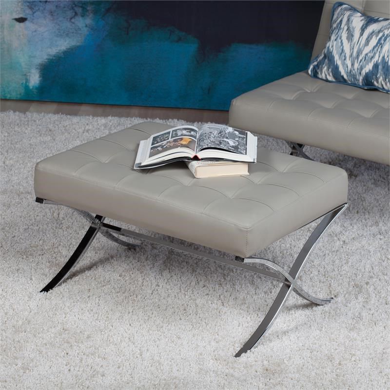 Studio Home Atrium Bonded Leather And Metal Ottoman In Off White/chrome Intended For Well Liked Chrome Metal Ottomans (View 4 of 10)
