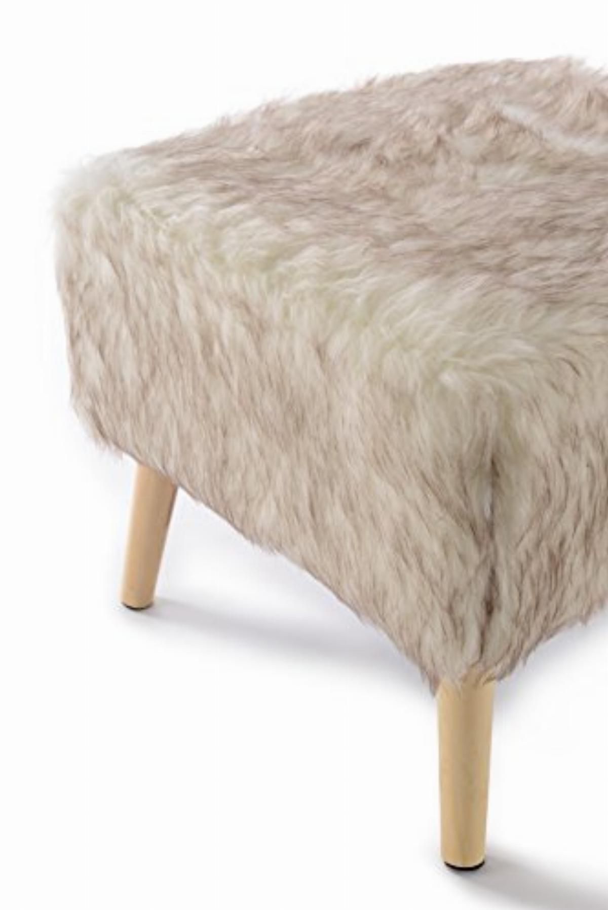 Super Soft Decorative Tan Wolf For Well Known Charcoal Brown Faux Fur Square Ottomans (View 3 of 10)