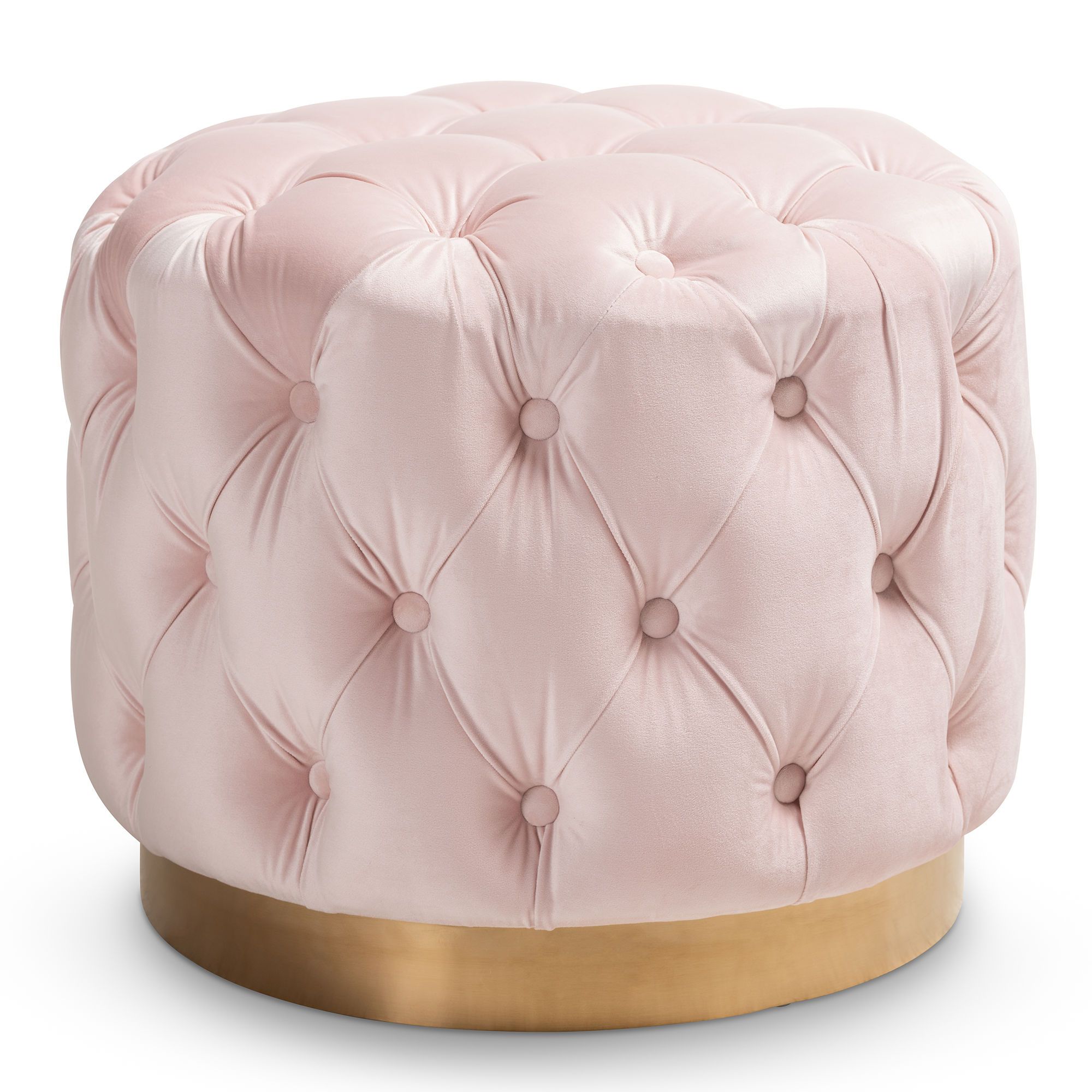 The Intended For Best And Newest Glam Light Pink Velvet Tufted Ottomans (View 1 of 10)