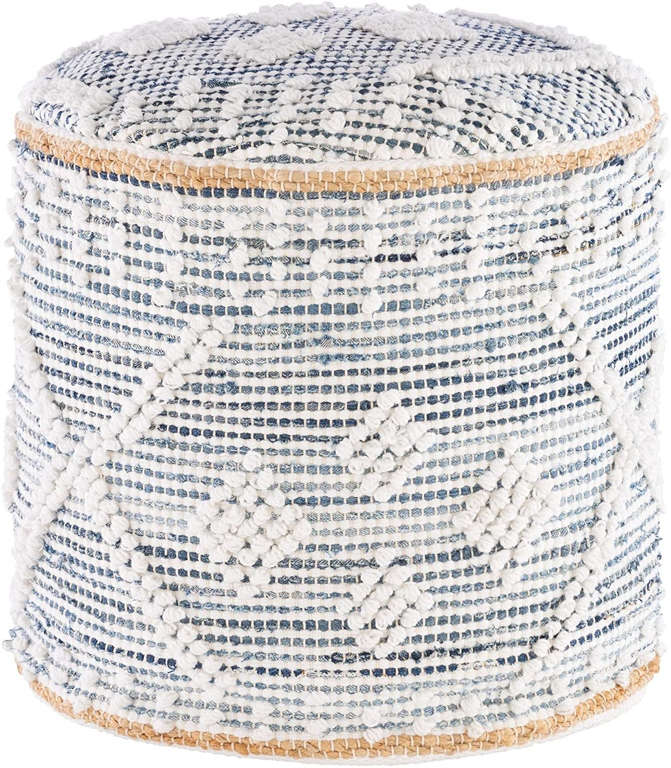 Trendy Amazon: Unknown1 Bohemian Denim 18 Inch Cylinder Pouf Blue Tan With Textured Tan Cylinder Pouf Ottomans (View 4 of 10)