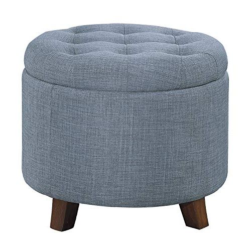 Trendy Blue Round Storage Ottomans Set Of 2 Intended For Homelegance Cleo 20" Round Fabric Storage Accent Ottoman, Blue (View 8 of 10)
