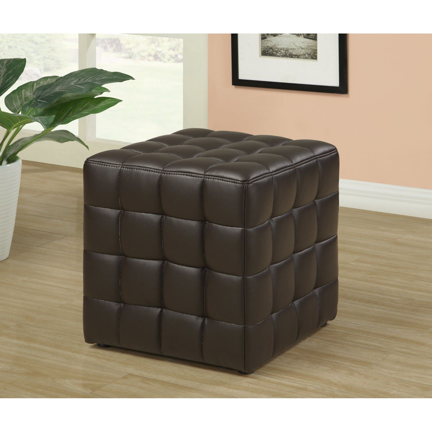 Trendy Dark Brown Leather Look Ottoman – Free Shipping Today – Overstock In Round Gold Faux Leather Ottomans With Pull Tab (View 8 of 10)
