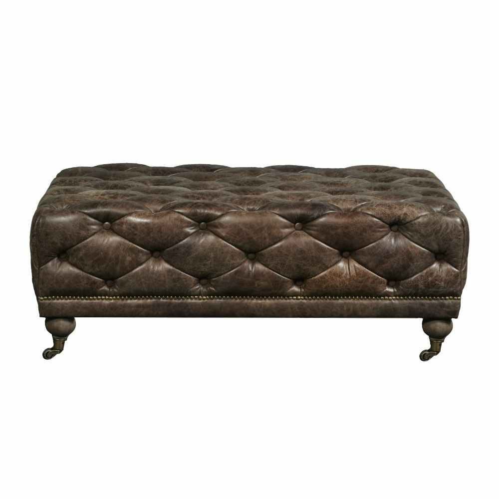 Trendy Pulaski – Brown Button Tufted Leather Cocktail Ottoman – P020710 Intended For Brown Tufted Pouf Ottomans (View 6 of 10)