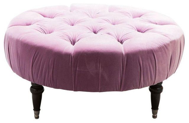 Trendy Round Purple Tufted Ottoman For Glam Light Pink Velvet Tufted Ottomans (View 4 of 10)